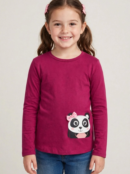 Other - Girls' Long-Sleeve Magenta Panda Graphic Tee